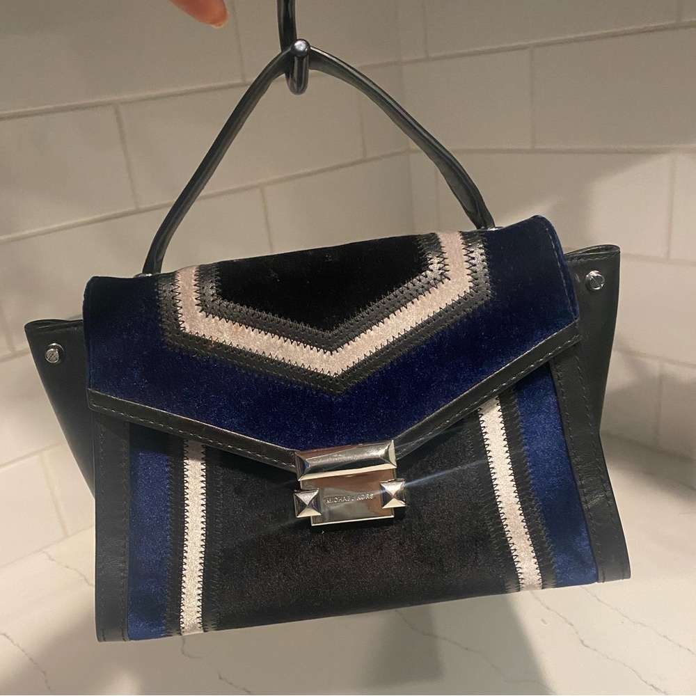 Micheal Kors Chevron Style Blue Black Velvet Bag